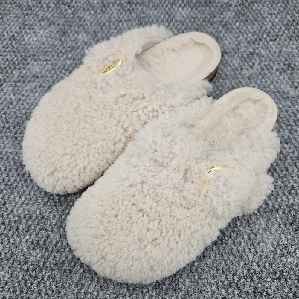 Birkenstock (Women's 7) Boston Big Buckle Shearling Eggshell White Clog Mules